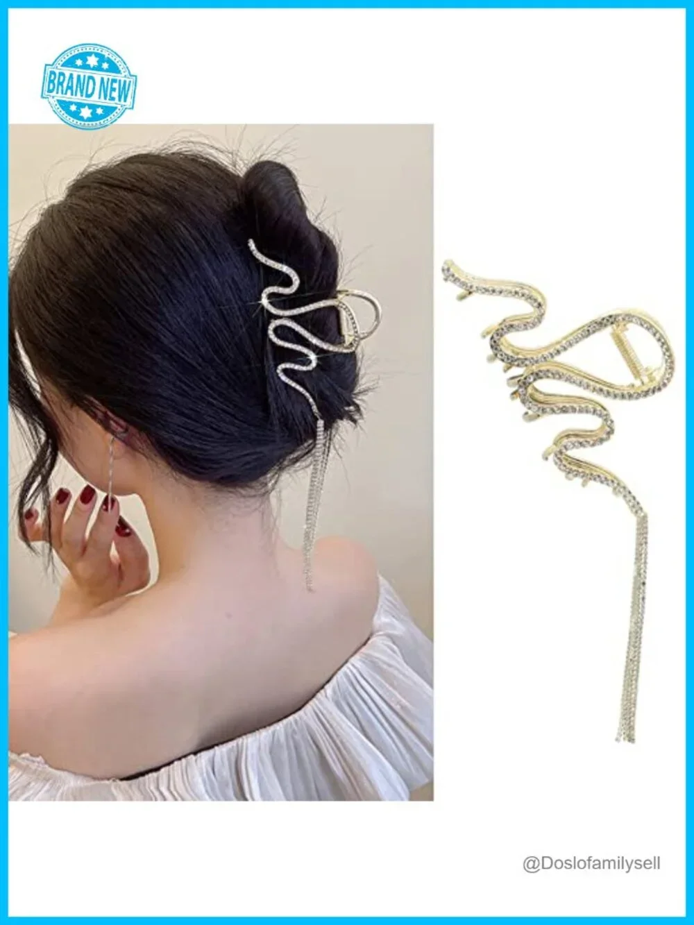 Gold Snake Large Fishbone Shape Hair Claw Clip Metal Strong Hold Hairpin